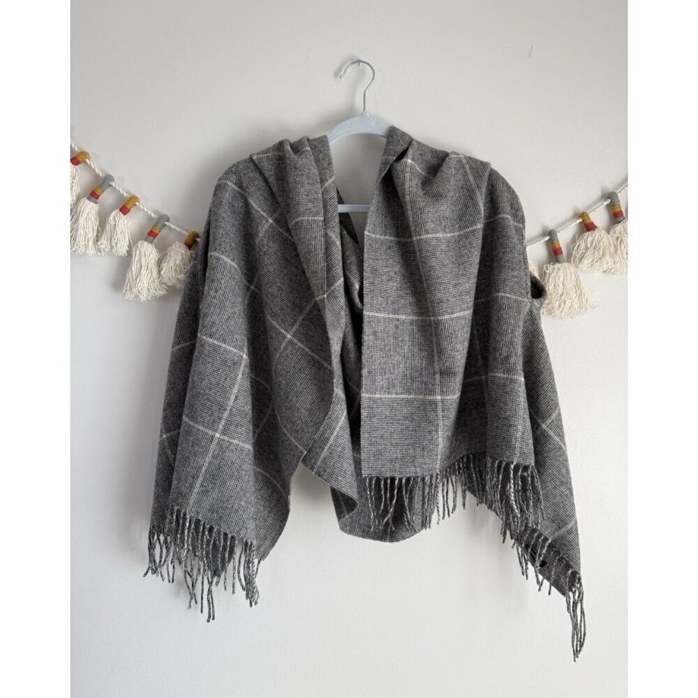 Madewell Herringbone Windowpane Cape Oversized Scarf Gray Cozy Layering OS